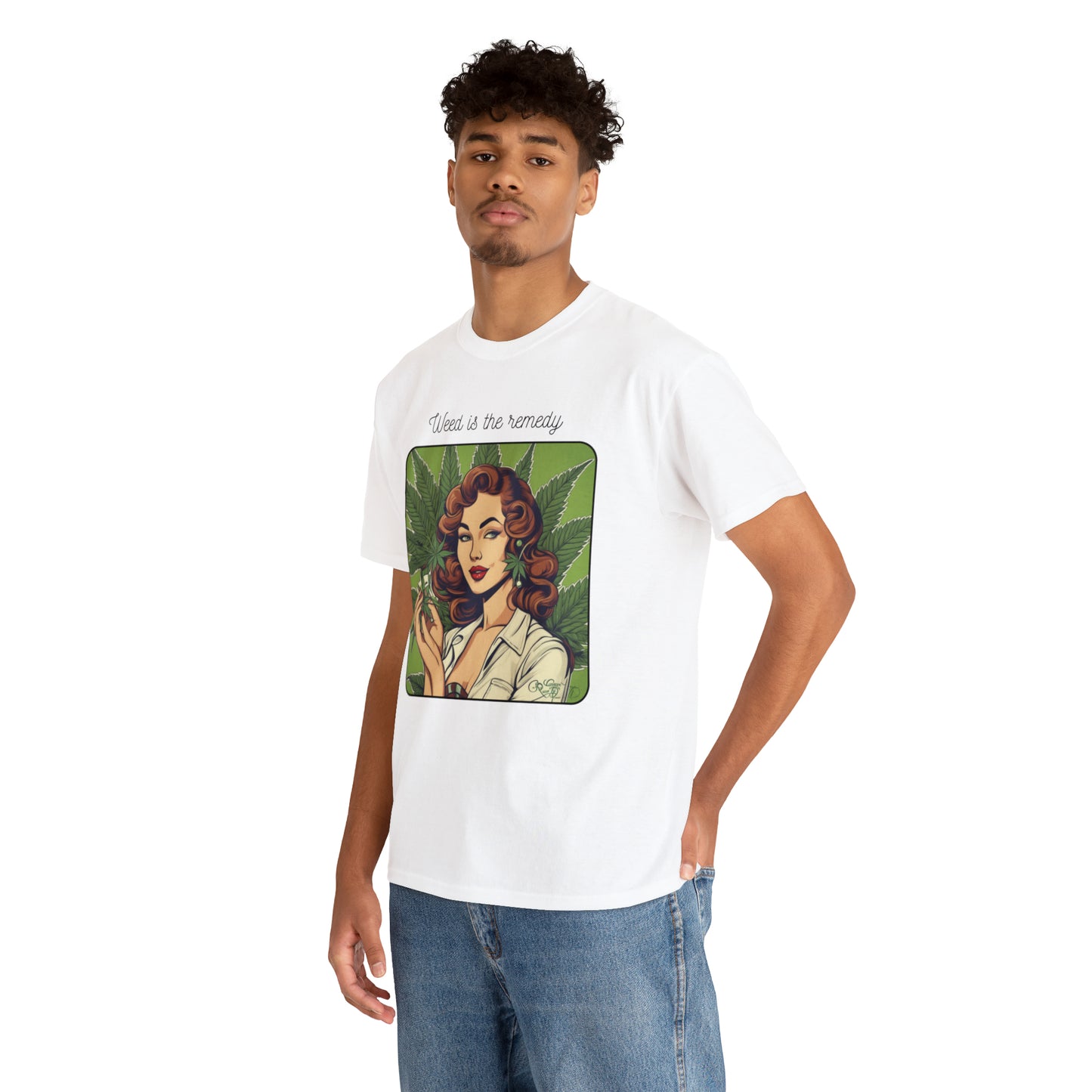 Unisex Heavy Cotton Tee Cannabis Enthusiast Series No. 22 Weed is The Remedy