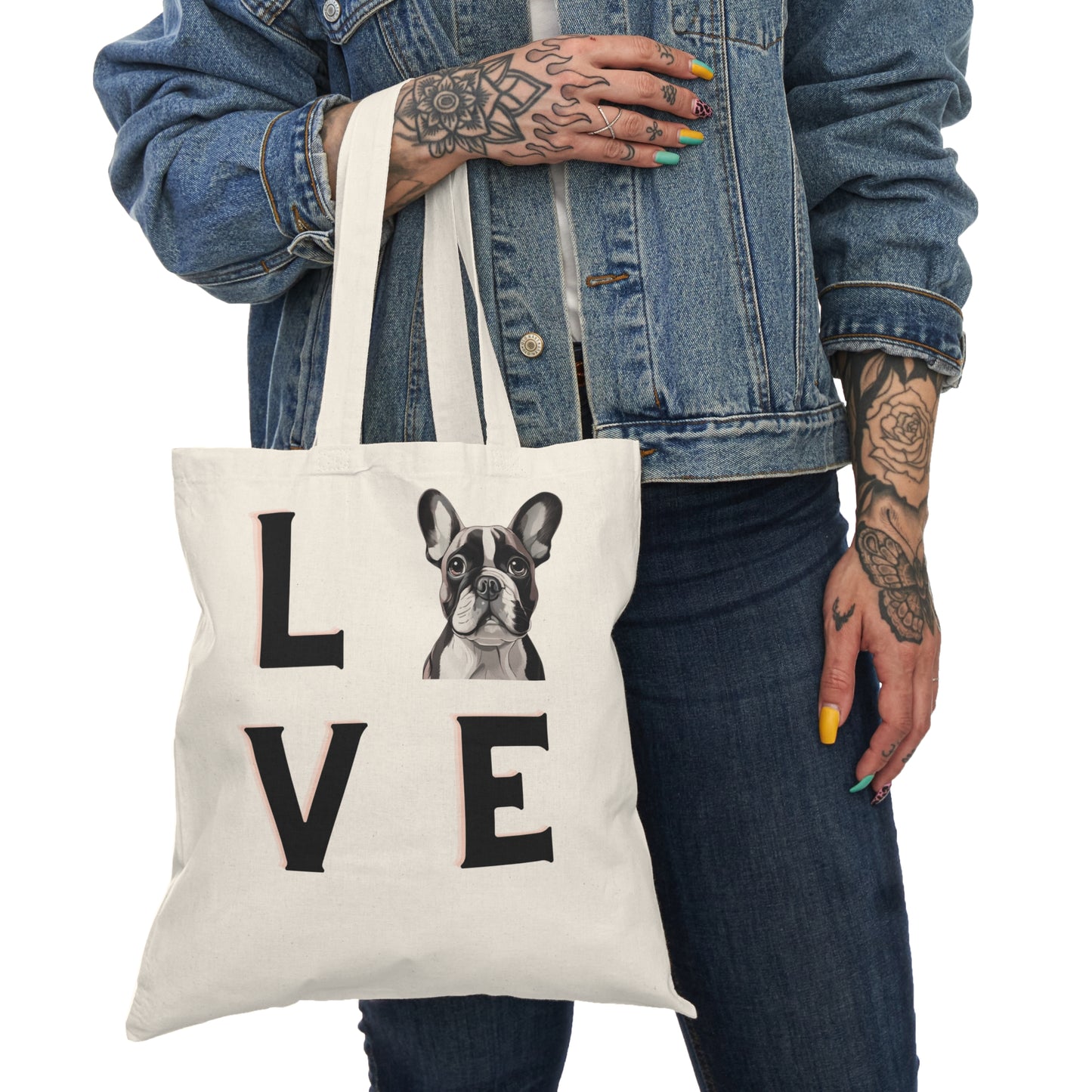 Frenchie Puppy LOVE Natural Tote Bag