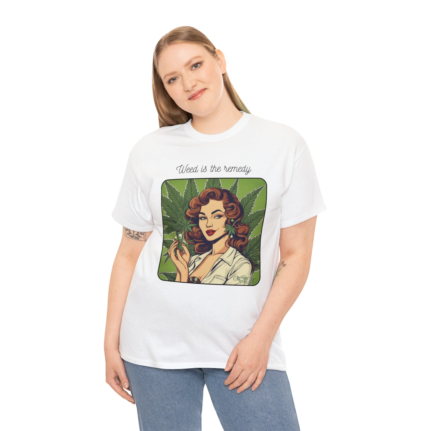 Unisex Heavy Cotton Tee Cannabis Enthusiast Series No. 22 Weed is The Remedy