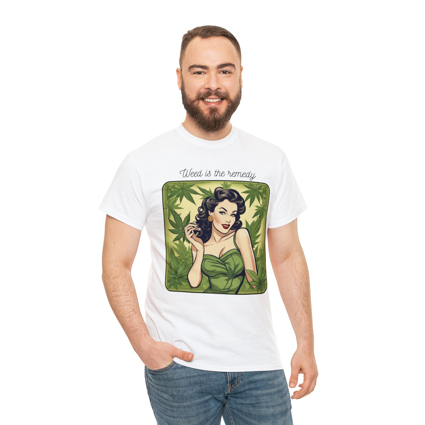 Unisex Heavy Cotton Tee Cannabis Enthusiast Series No. 23 Weed is The Remedy