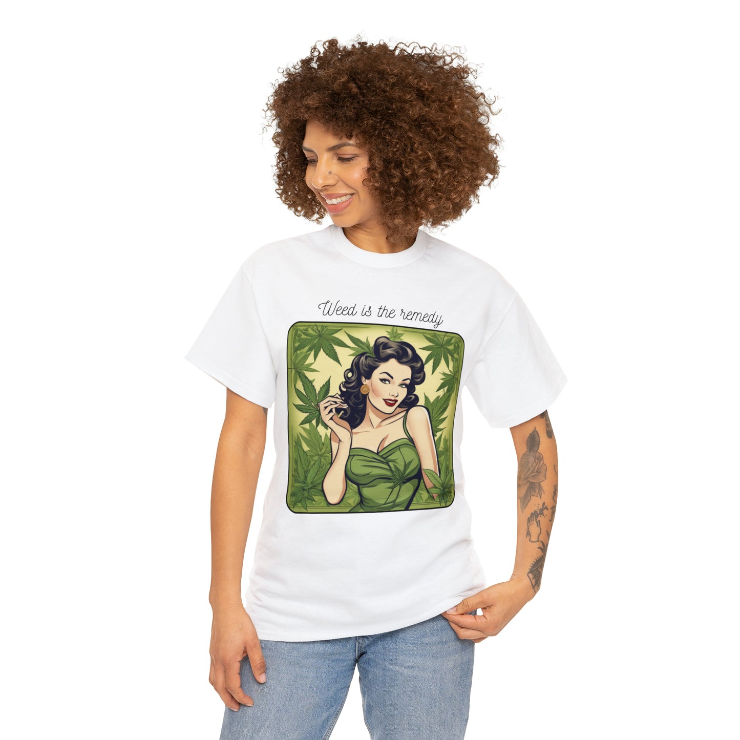 Unisex Heavy Cotton Tee Cannabis Enthusiast Series No. 23 Weed is The Remedy