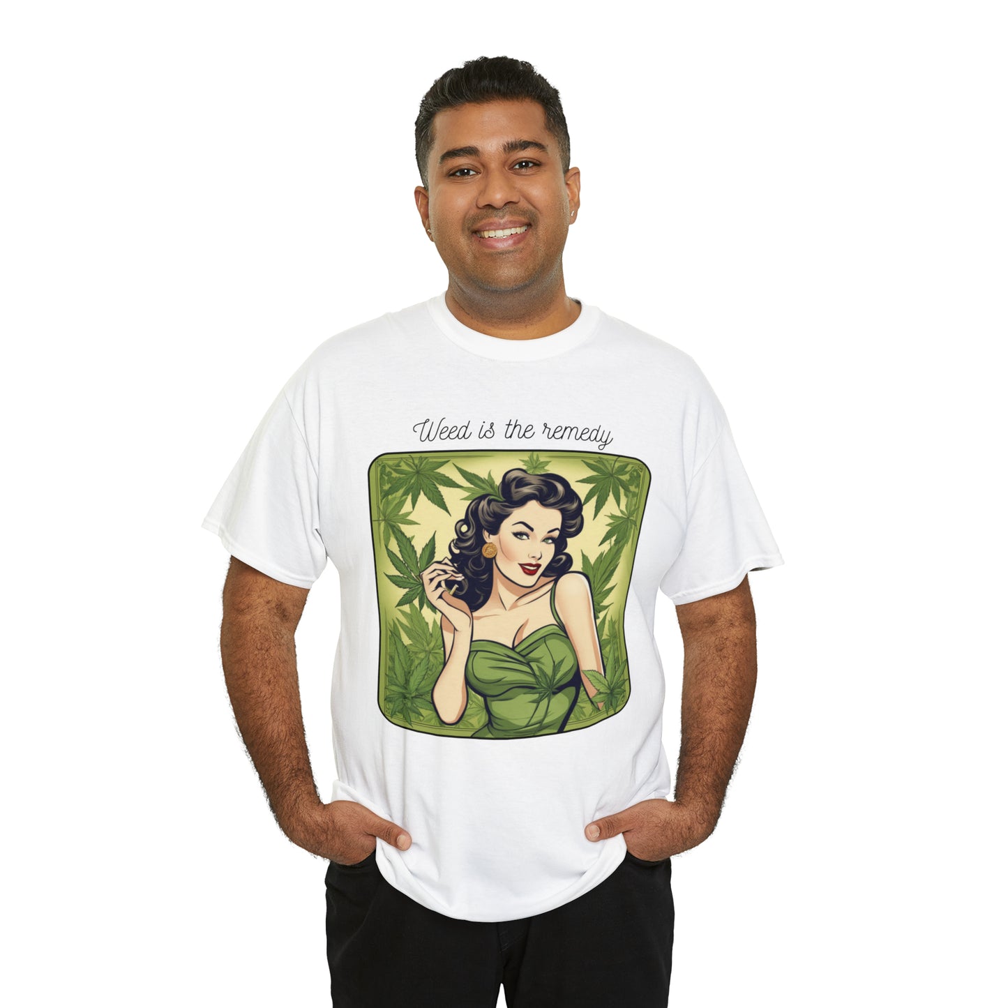 Unisex Heavy Cotton Tee Cannabis Enthusiast Series No. 23 Weed is The Remedy