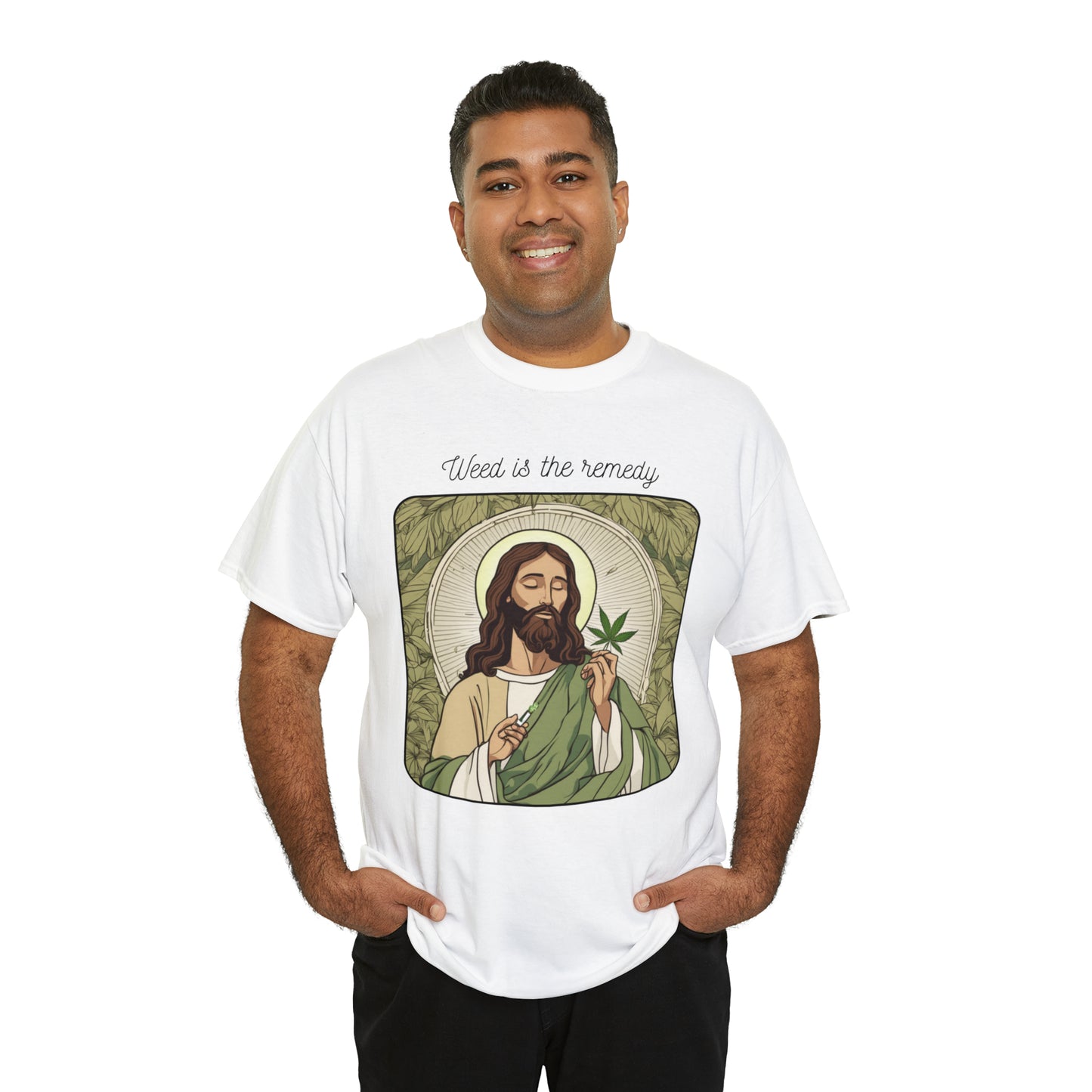Unisex Heavy Cotton Tee Cannabis Enthusiast Series No. 16 Weed is The Remedy
