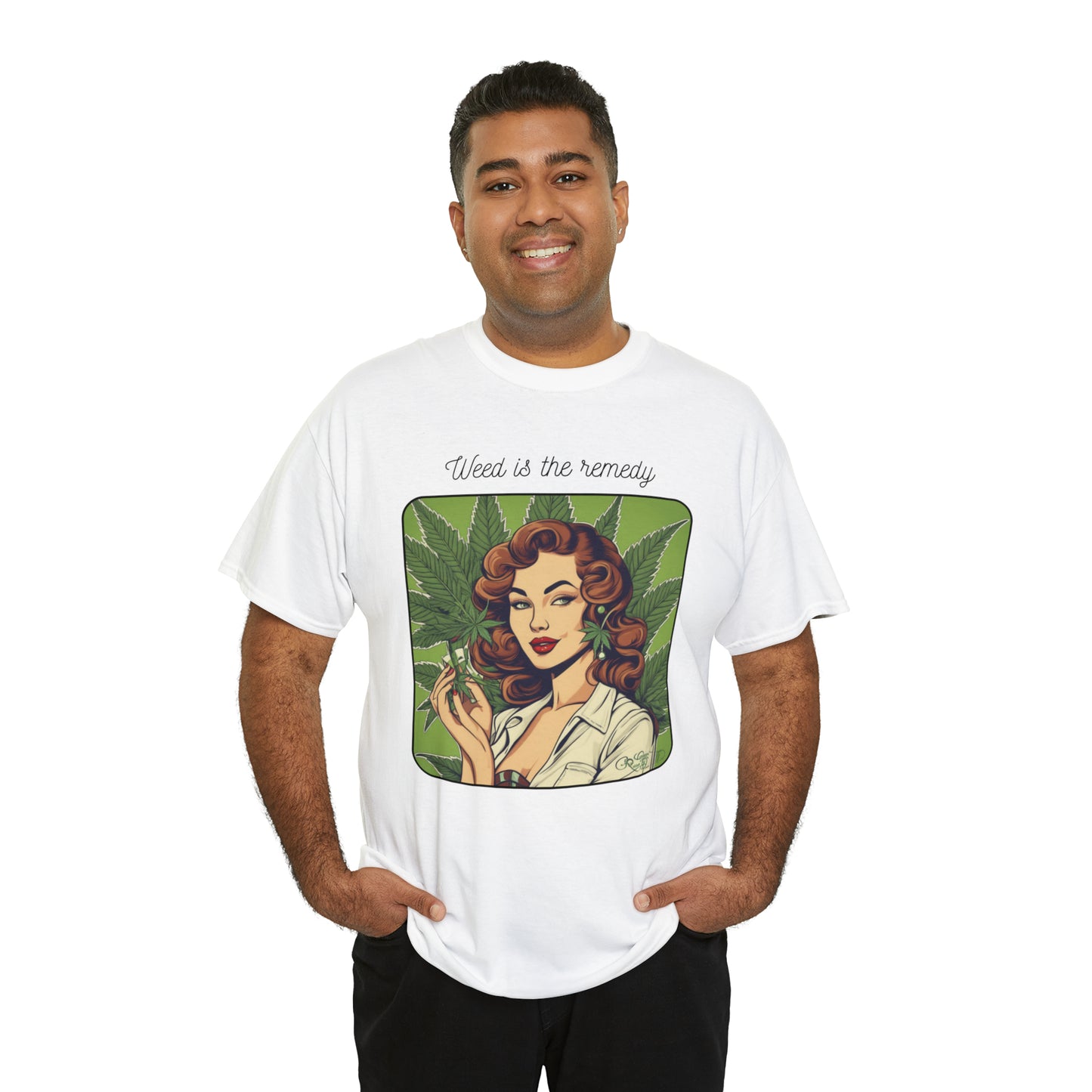Unisex Heavy Cotton Tee Cannabis Enthusiast Series No. 22 Weed is The Remedy