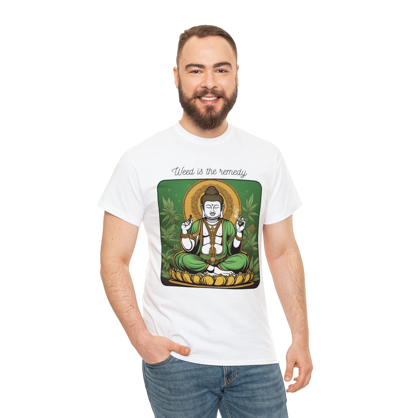 Unisex Heavy Cotton Tee Cannabis Enthusiast Series No. 18 Weed is The Remedy