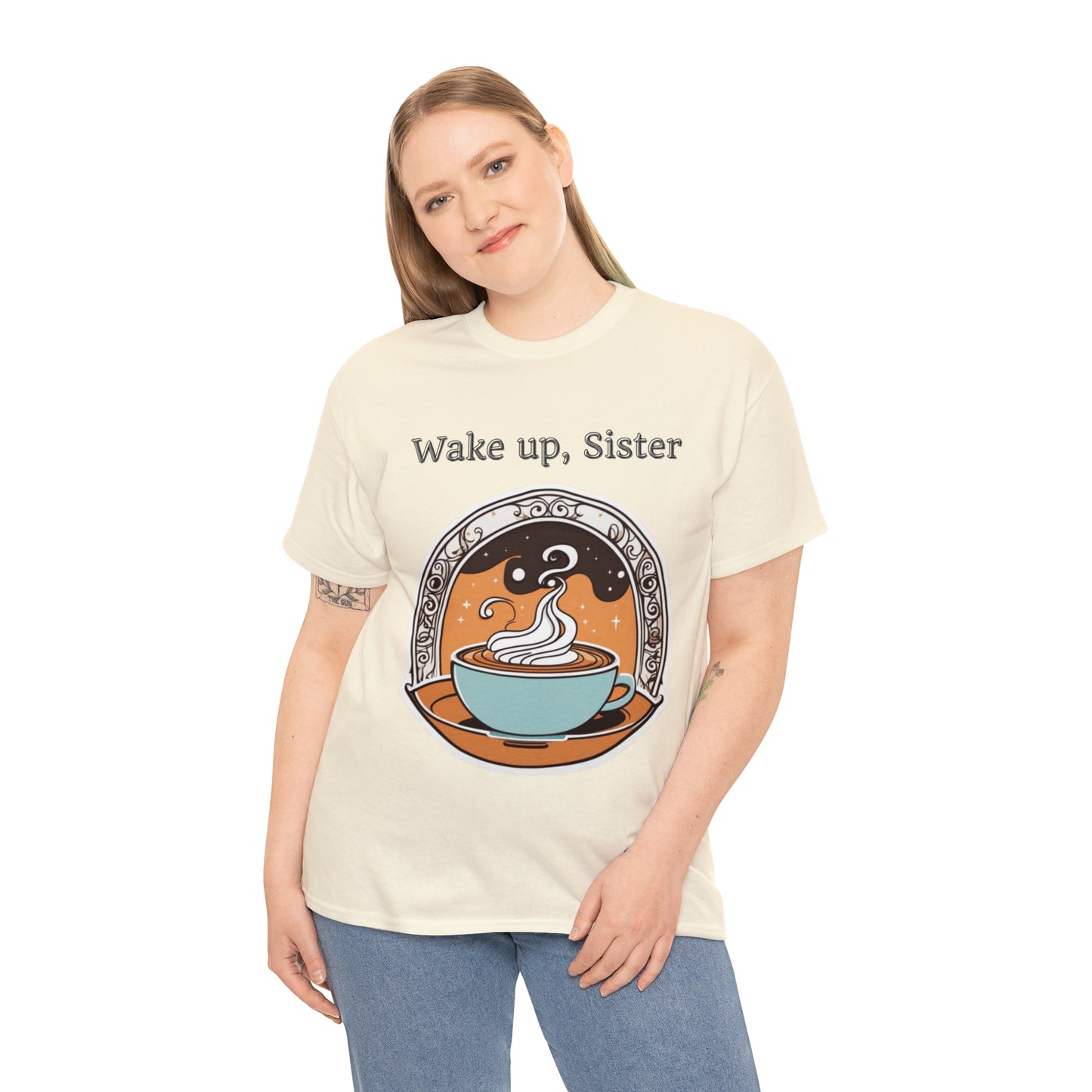 Unisex Heavy Cotton Tee Wake Up, Sister Brew