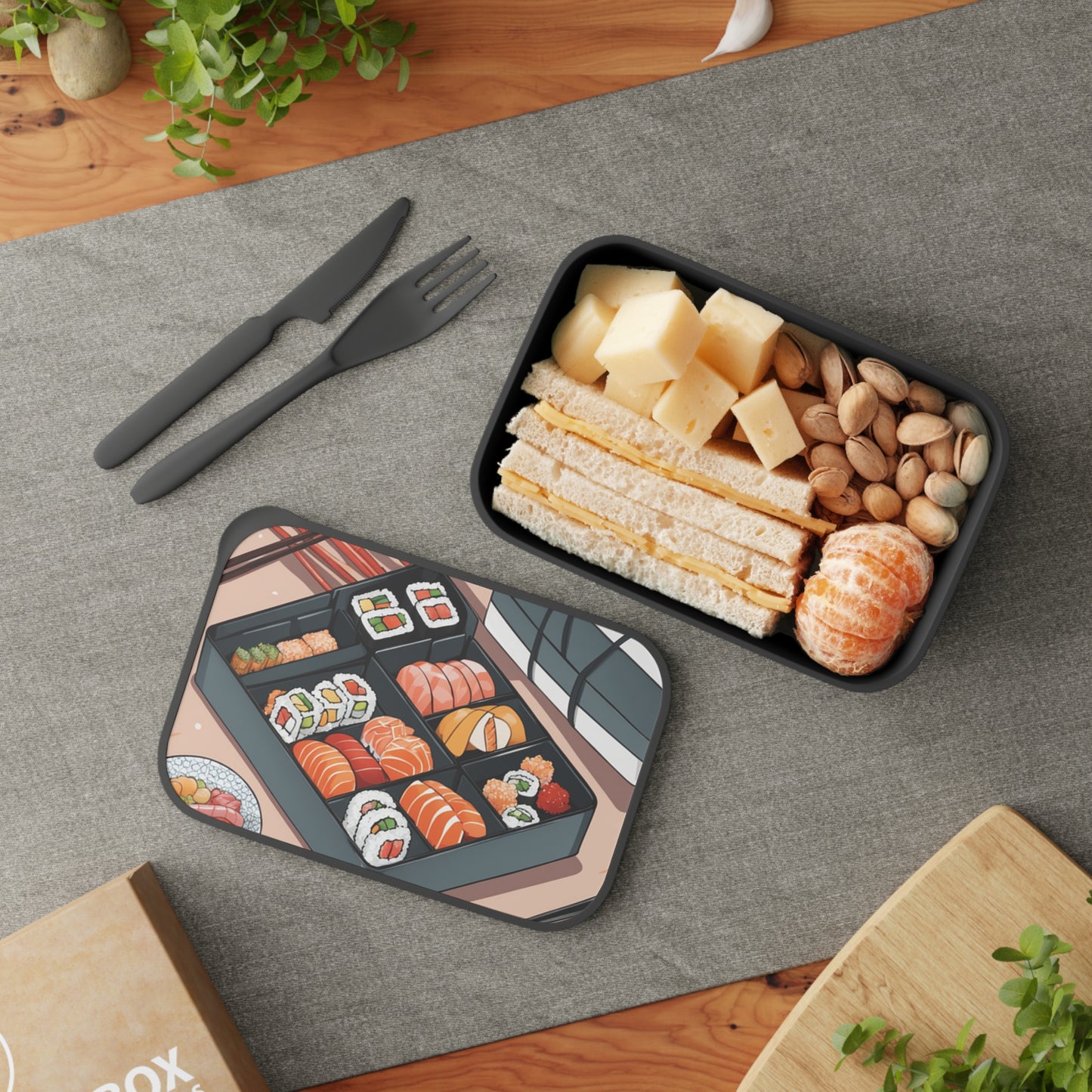 PLA Bento Box with Band and Utensils
