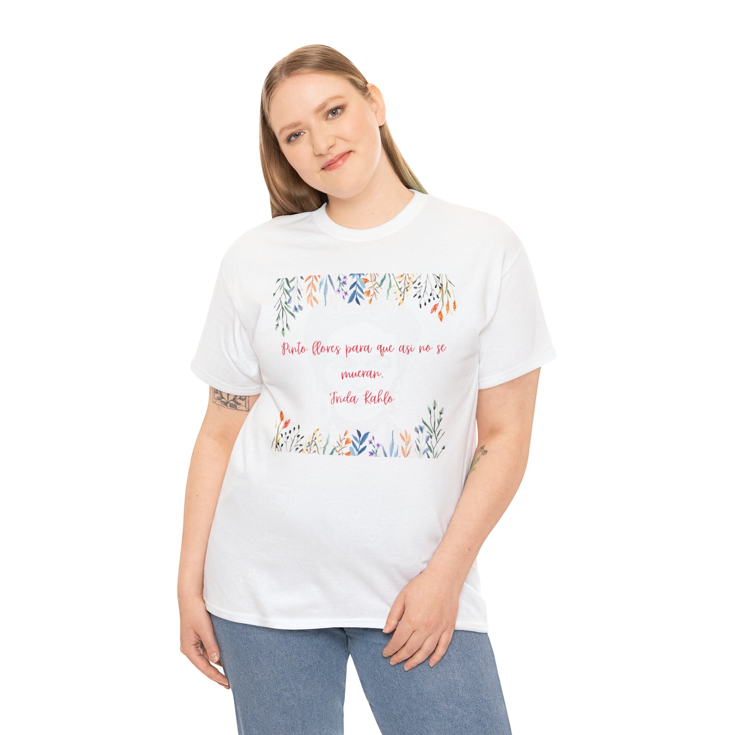 Pinto Flores Frida Kahlo Graphic Tshirt Unisex Heavy Cotton Tee