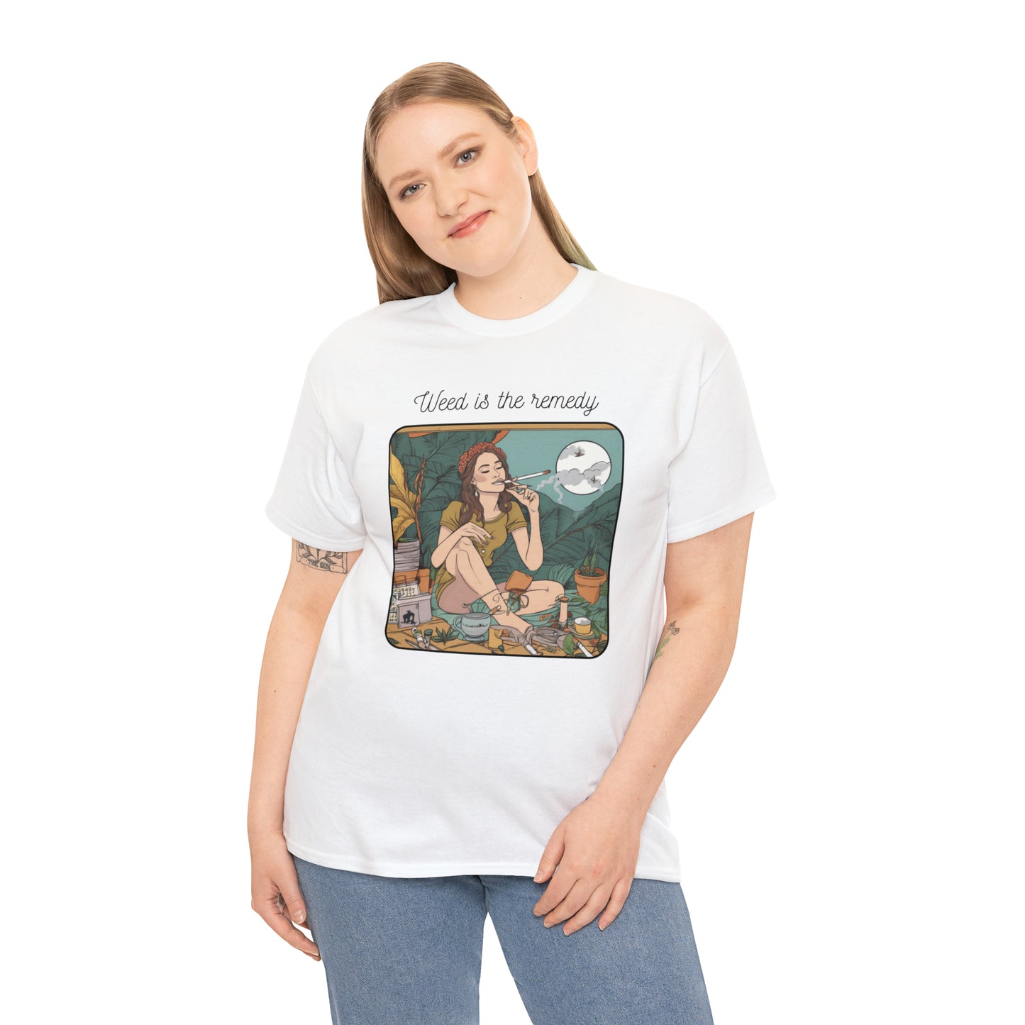 Unisex Heavy Cotton Tee Cannabis Enthusiast Series No. 14 Weed is The Remedy