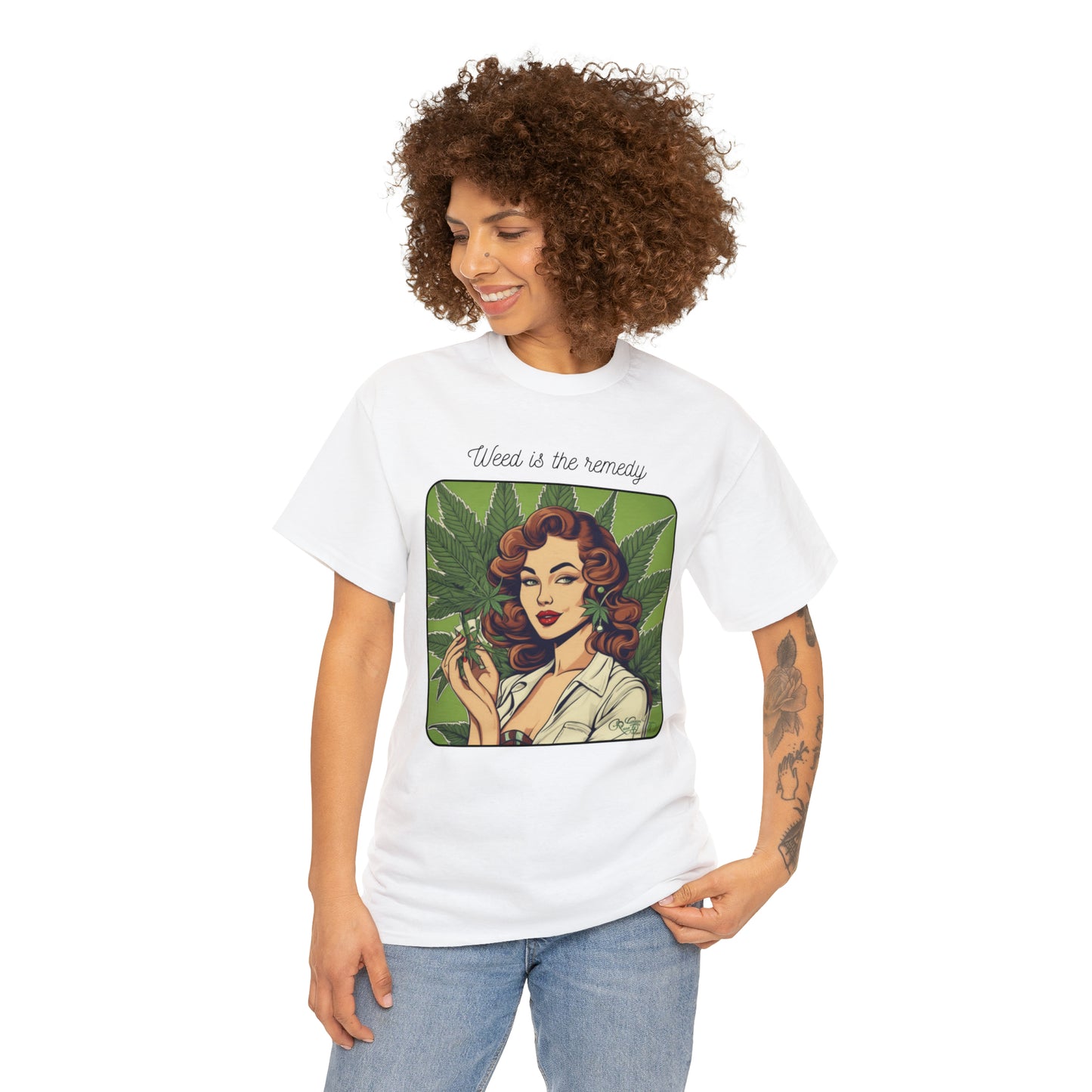Unisex Heavy Cotton Tee Cannabis Enthusiast Series No. 22 Weed is The Remedy