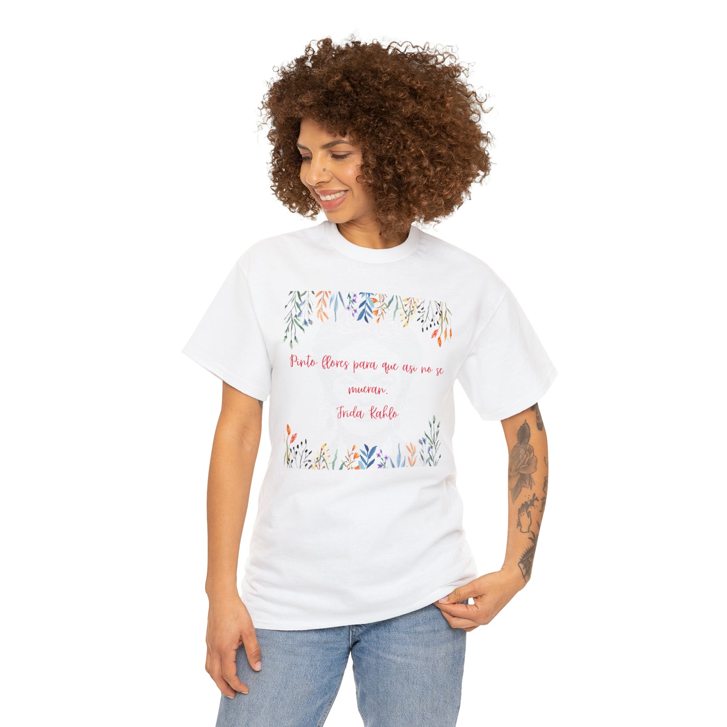 Pinto Flores Frida Kahlo Graphic Tshirt Unisex Heavy Cotton Tee