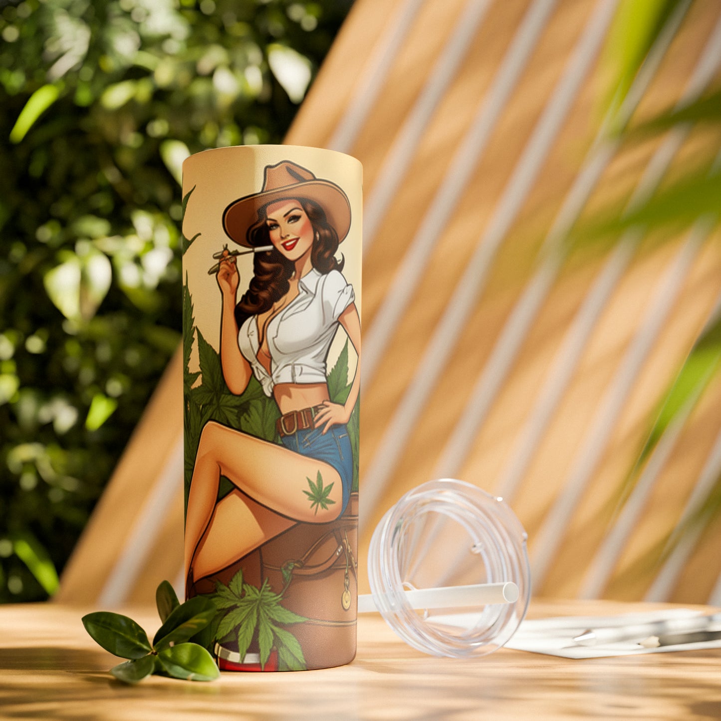 Skinny Tumbler with Straw, 20oz Cannabis Enthusiast Series