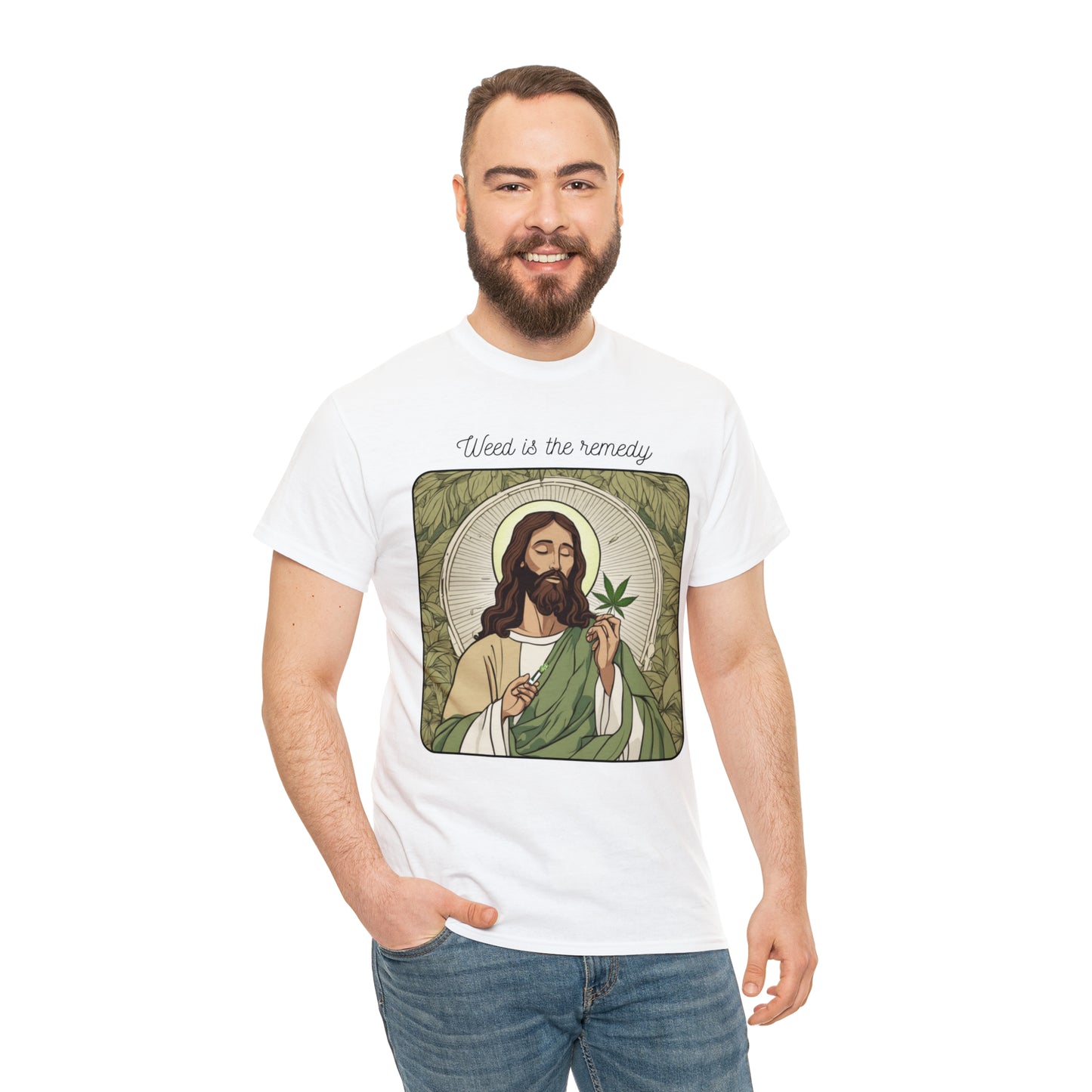 Unisex Heavy Cotton Tee Cannabis Enthusiast Series No. 16 Weed is The Remedy