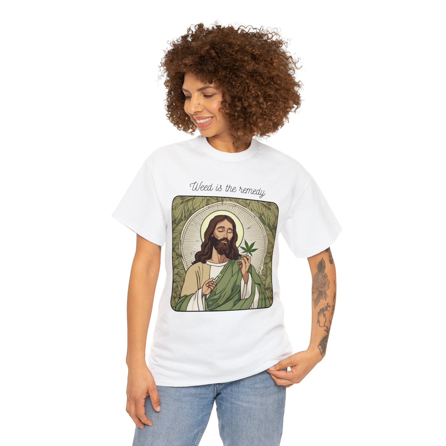Unisex Heavy Cotton Tee Cannabis Enthusiast Series No. 16 Weed is The Remedy