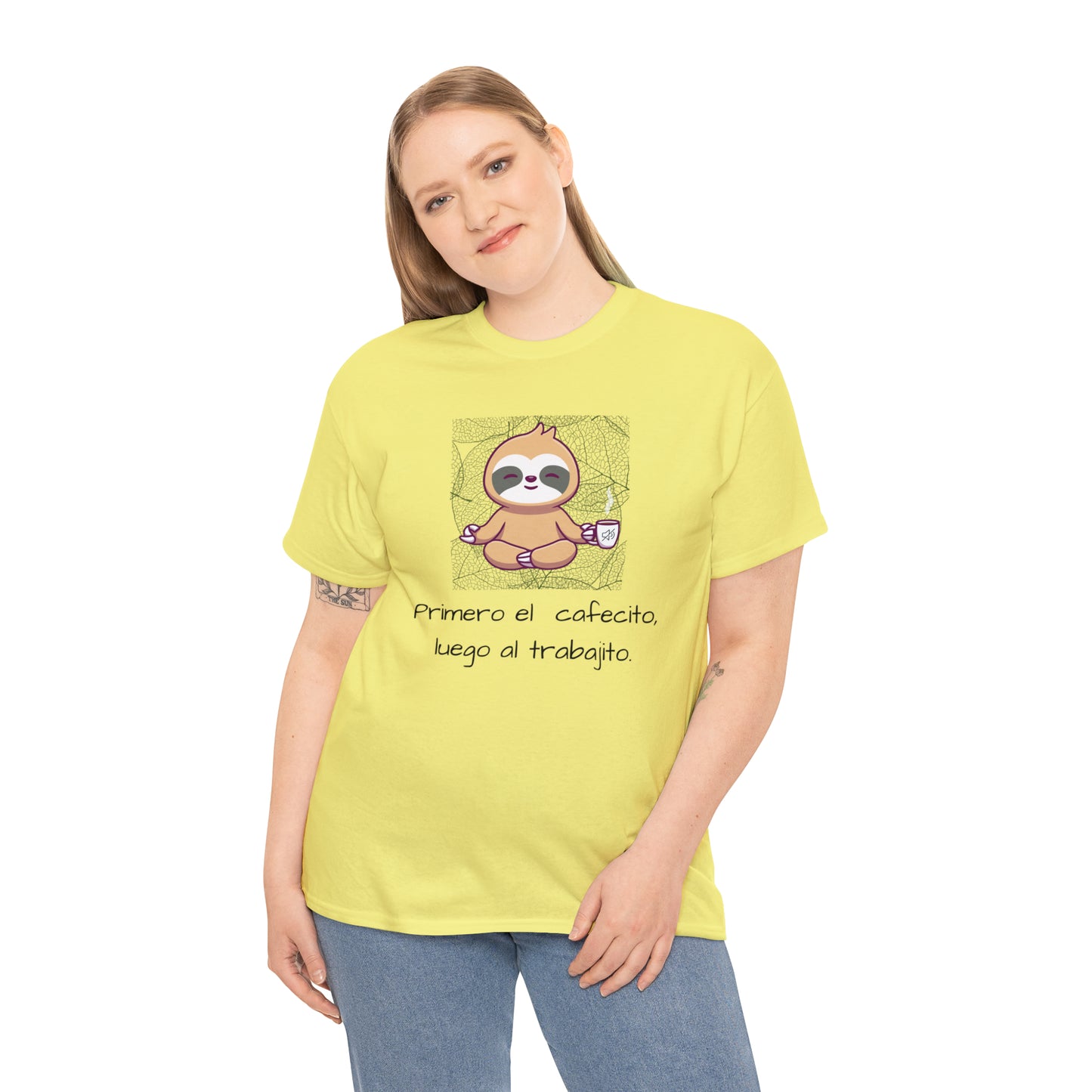 Sloth Cafecito Graphic Tshirt Unisex Heavy Cotton Tee