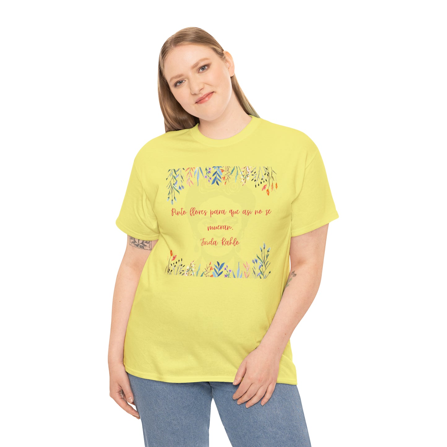 Pinto Flores Frida Kahlo Graphic Tshirt Unisex Heavy Cotton Tee