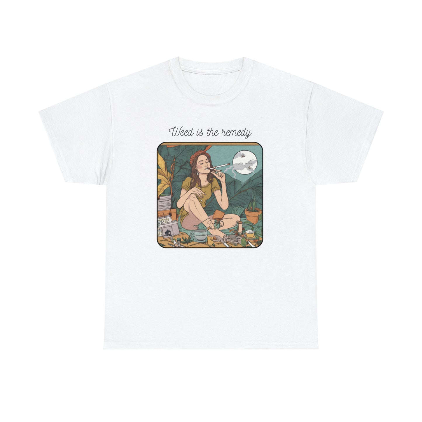 Unisex Heavy Cotton Tee Cannabis Enthusiast Series No. 14 Weed is The Remedy