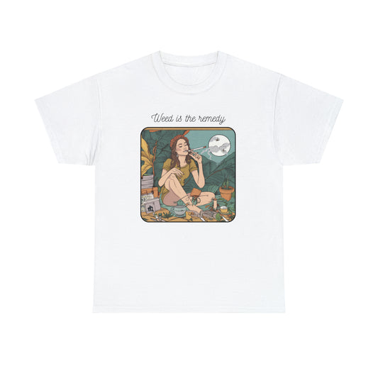 Unisex Heavy Cotton Tee Cannabis Enthusiast Series No. 14 Weed is The Remedy