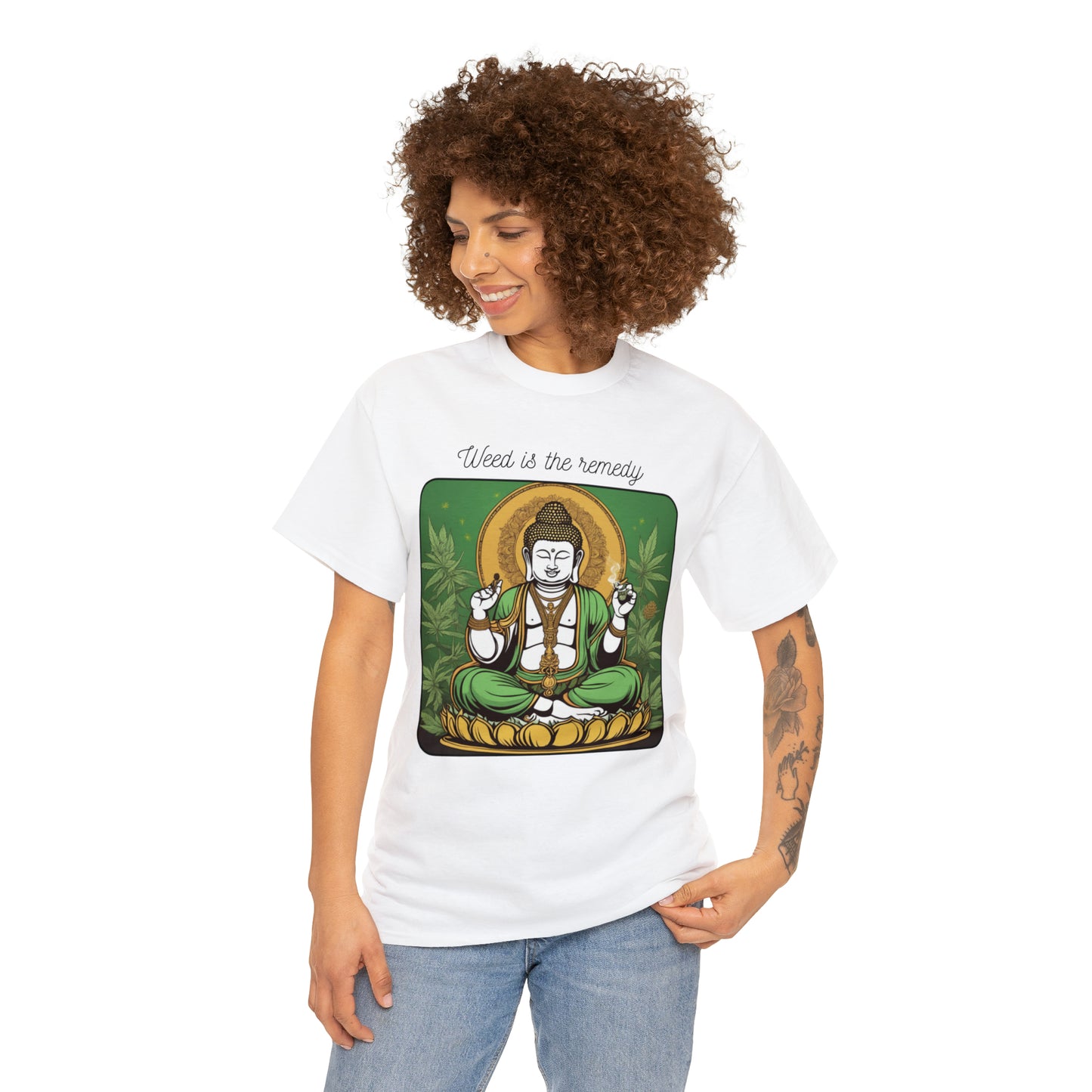 Unisex Heavy Cotton Tee Cannabis Enthusiast Series No. 18 Weed is The Remedy