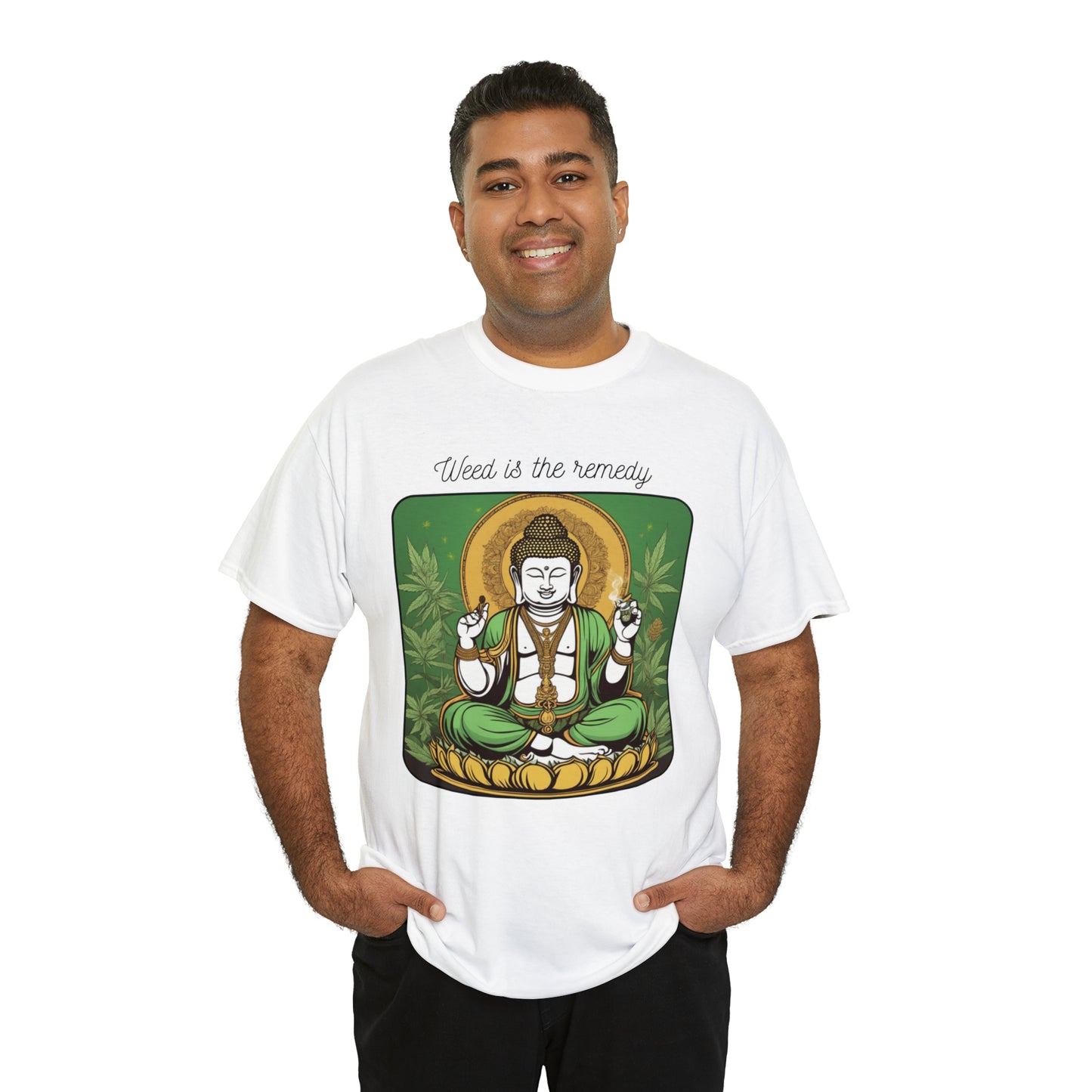 Unisex Heavy Cotton Tee Cannabis Enthusiast Series No. 18 Weed is The Remedy