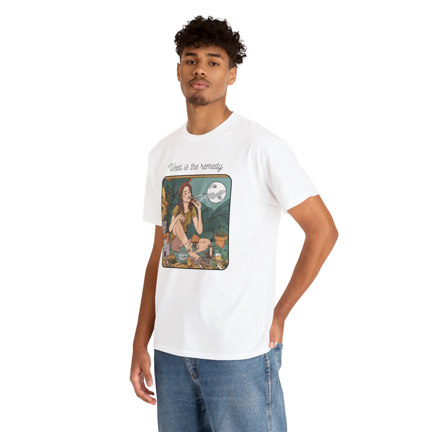 Unisex Heavy Cotton Tee Cannabis Enthusiast Series No. 14 Weed is The Remedy
