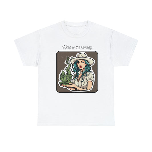 Unisex Heavy Cotton Tee Cannabis Enthusiast Series No. 13 Weed is The Remedy