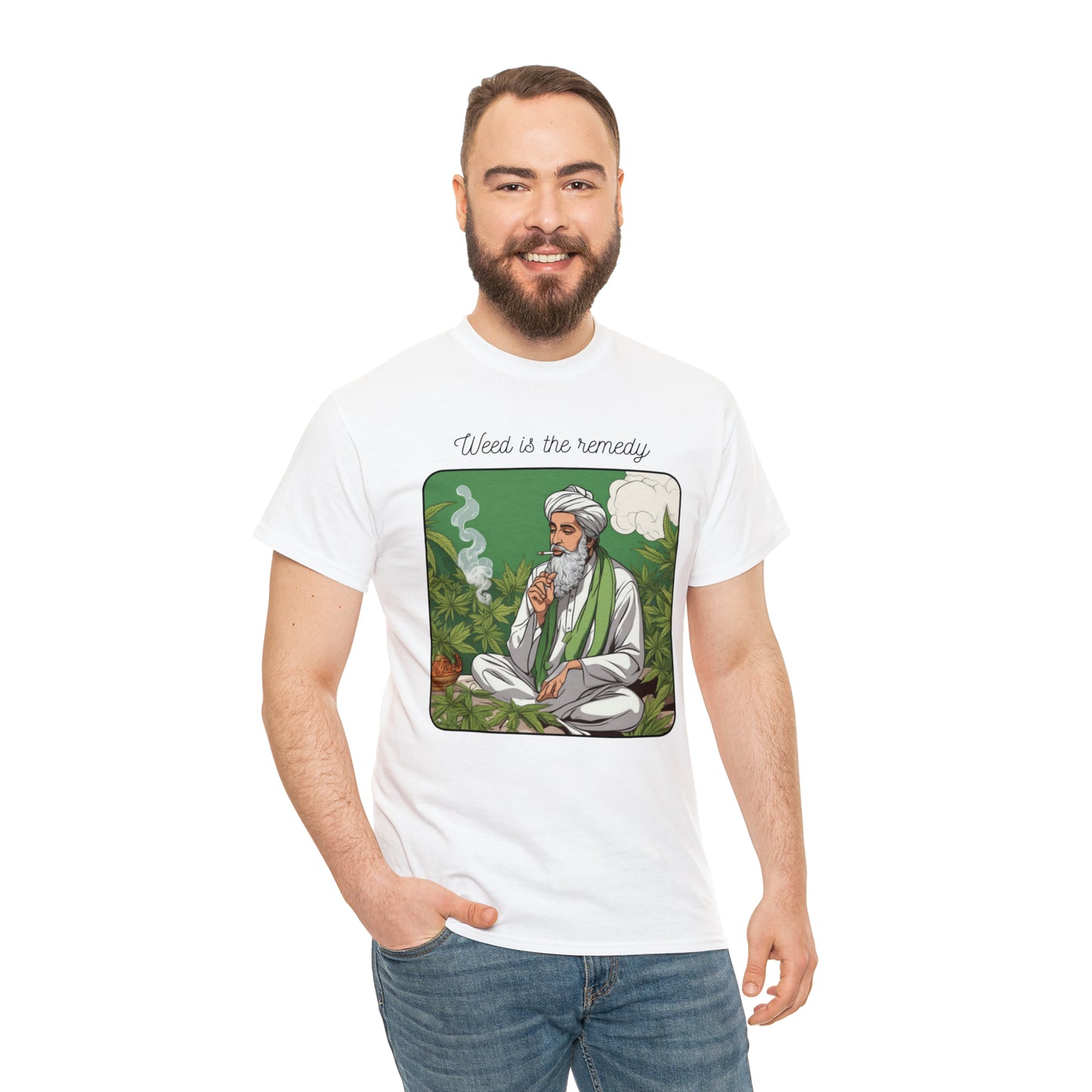 Unisex Heavy Cotton Tee Cannabis Enthuasist Series No. 17 Weed is The Remedy