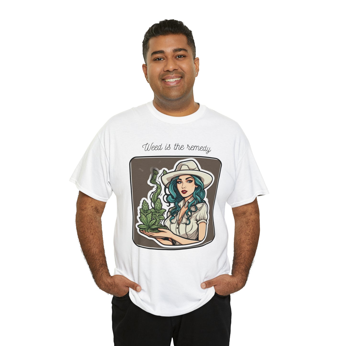 Unisex Heavy Cotton Tee Cannabis Enthusiast Series No. 13 Weed is The Remedy