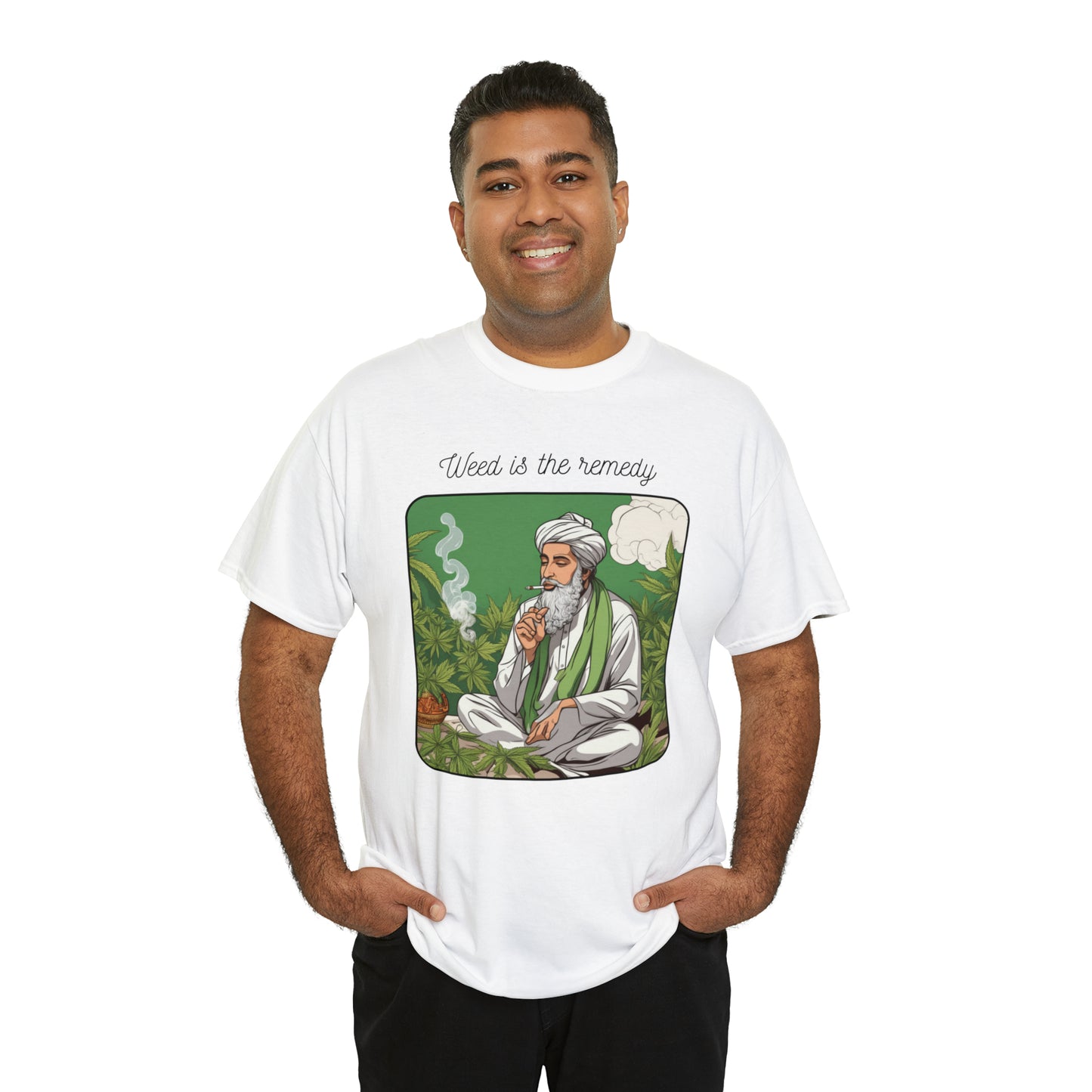 Unisex Heavy Cotton Tee Cannabis Enthuasist Series No. 17 Weed is The Remedy