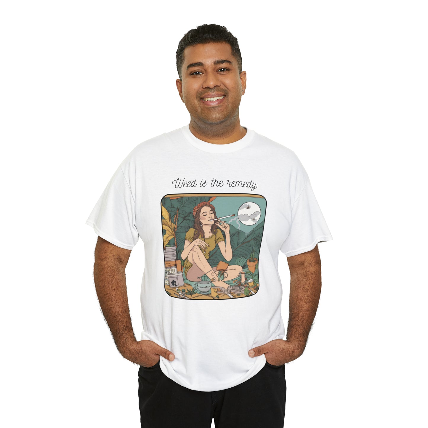 Unisex Heavy Cotton Tee Cannabis Enthusiast Series No. 14 Weed is The Remedy
