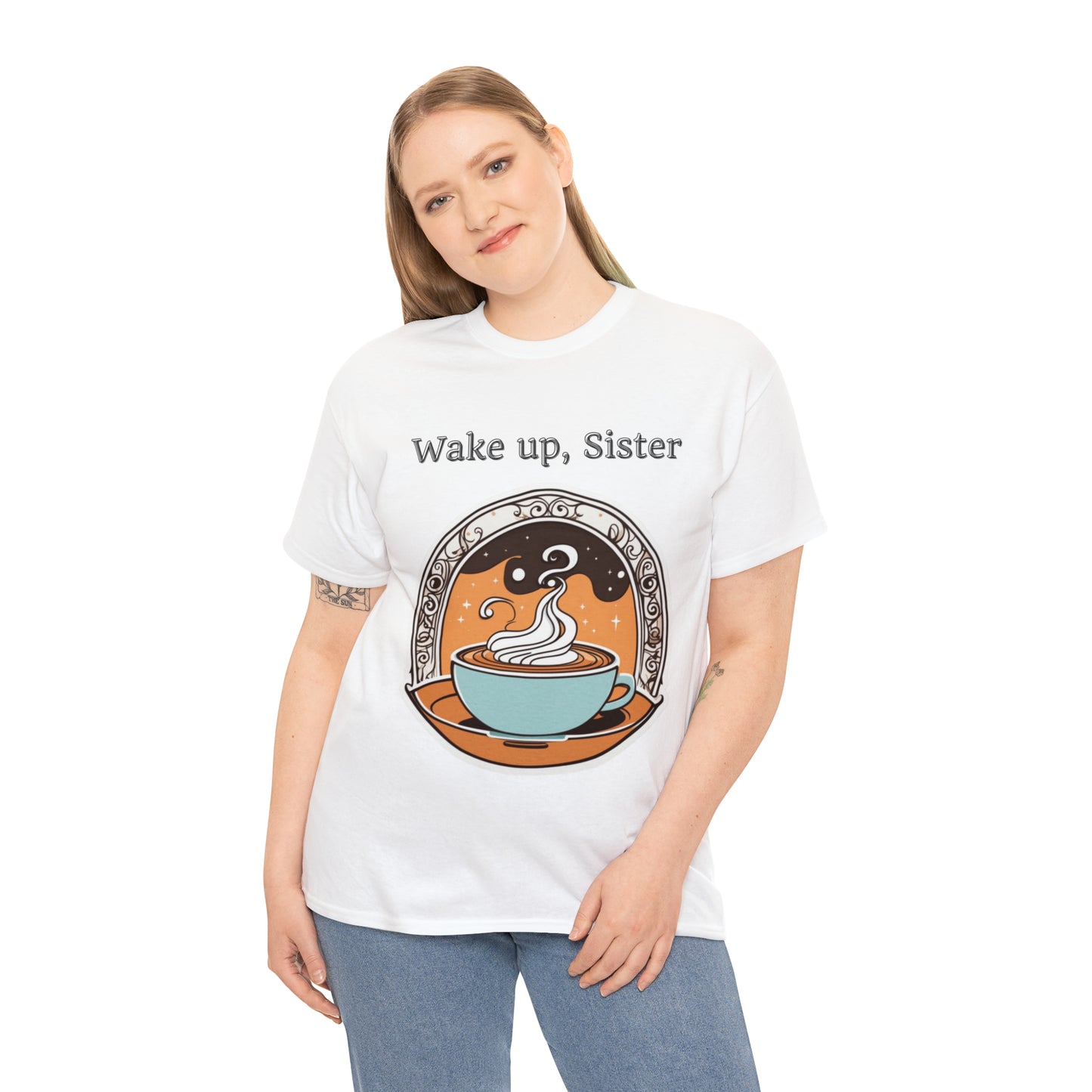 Unisex Heavy Cotton Tee Wake Up, Sister Brew