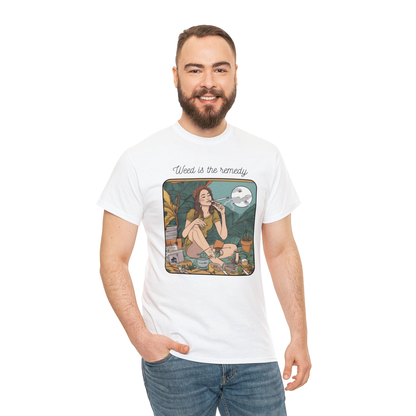Unisex Heavy Cotton Tee Cannabis Enthusiast Series No. 14 Weed is The Remedy